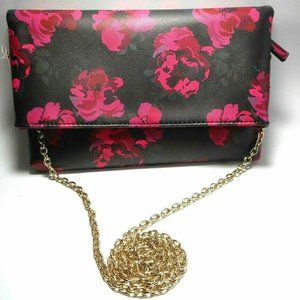 NEW KELLY & KATIE Red Black Floral Shoulder Cross Clutch Wallet Purse